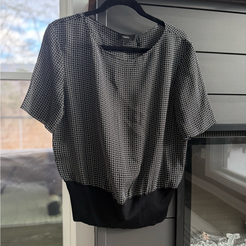 Theory Monochrome Grid Pattern Blouse